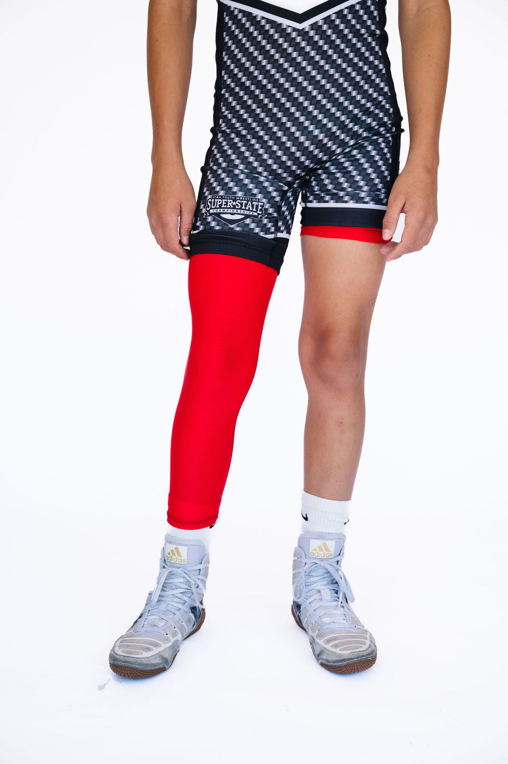 One Leg Compression Tights (Red) - For Basketball, Football & Lacrosse 