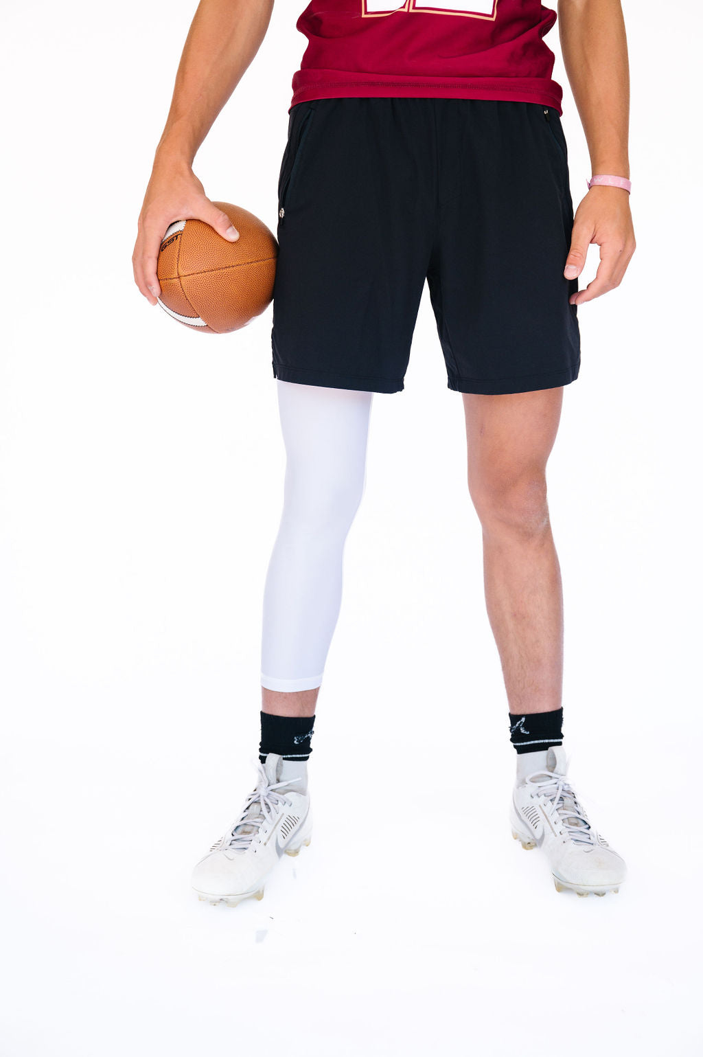 One Leg Compression Tights (Black) - For Basketball, Football & Lacrosse
